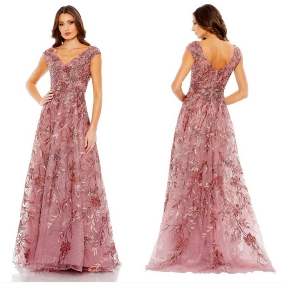 Mac Duggal Dresses & Skirts - NWT Sz 16 Mac Duggal 20263 Embroidered Illusion Cap Sleeve A-Line Gown Cinnamon